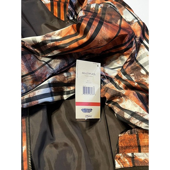 MULTIPLES Jacket 0X 14W Rolled Sleeved Zip Front Rain Orange Brown White NWT - Picture 8 of 12